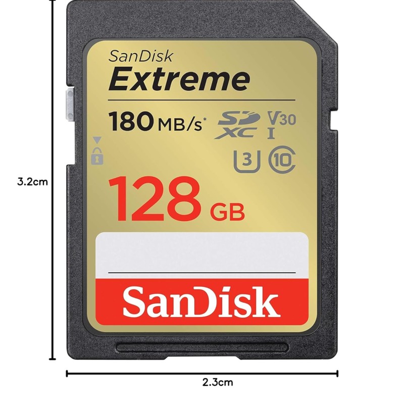 SanDisk Extreme SD UHS I 128GB Card for 4K Video for DSLR and Mirrorless Cameras 180MB/s Read & Write