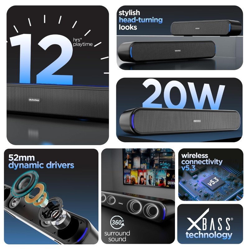 Dubstep Move 210 With 12 Hrs Playtime, 52mm Dynamic Drivers, TWS Pairing 20 W Bluetooth Speaker (Black, 2.0 Channel)