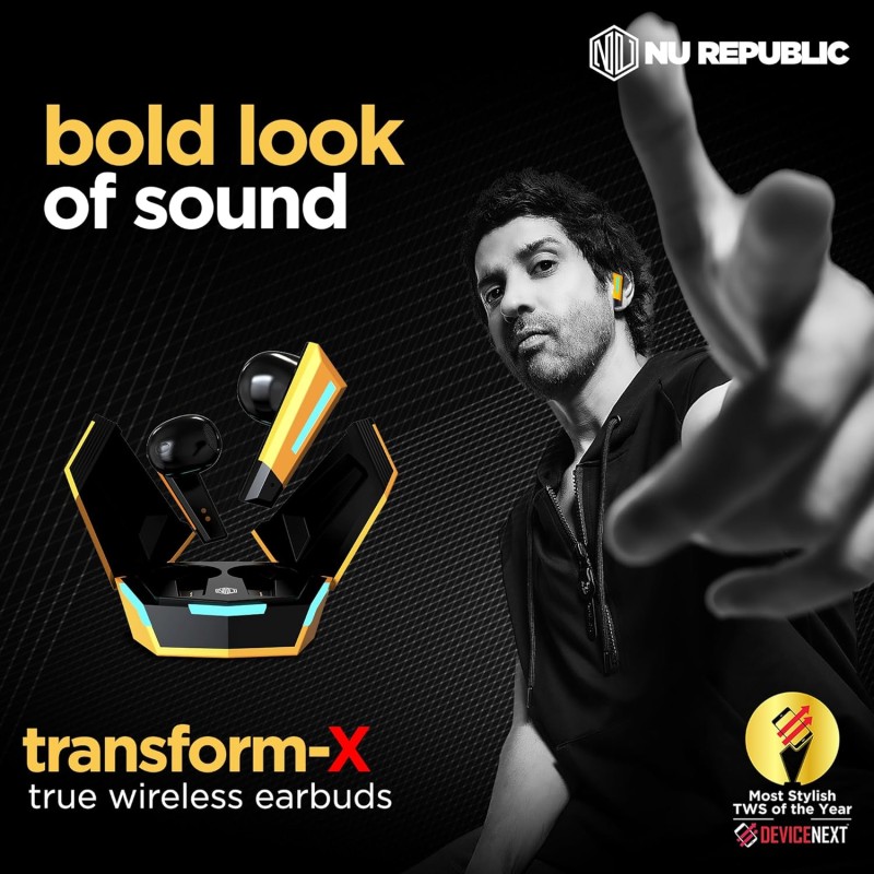 Nu Republic Transform-X Earphone, Earbuds Bluetooth Wireless with X-Bass, ENC Technology, 60 Hrs Playtime,  Yellow