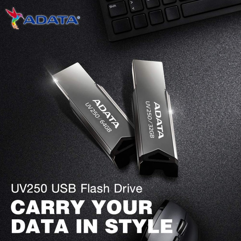 ADATA UV250 16GB USB 2.0 Flash Drive – Up to 20MB/s Speed, Compact & Durable Metal Pen Drive for Fast Data Storage and Transfer (Black)