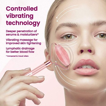 AGARO 4-In-1 Electric Rose Quartz Face Roller With Gua Sha, Jade Roller, Facial Roller Kit for Face, Eye, Neck, Anti-Aging Facial Massager for Anti-Wrinkles, Skin Firming and Lifting (Rose Gold)
