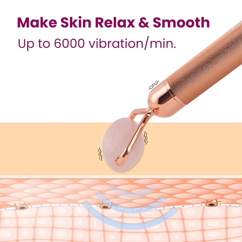 AGARO 4-In-1 Electric Rose Quartz Face Roller With Gua Sha, Jade Roller, Facial Roller Kit for Face, Eye, Neck, Anti-Aging Facial Massager for Anti-Wrinkles, Skin Firming and Lifting (Rose Gold)