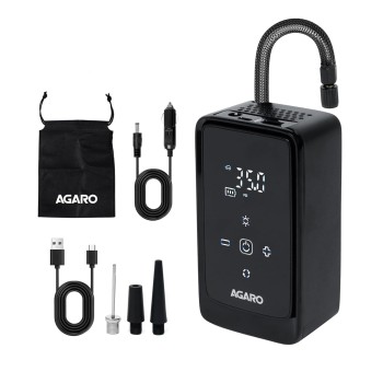 AGARO Atom Cordless Tyre Inflator, 150 PSI, 4500mAh Battery, Auto Shut-Off, Digital Display, LED Light, USB-C Charging, 12V DC Output, for Cars