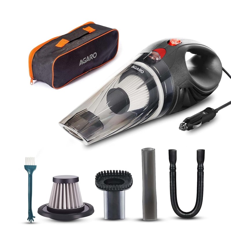 AGARO CV1077 Car Vacuum Cleaner, Portable, Handheld,12V DC /110W, 4.5KPA Power Socket, 14.7ft Long Cord, Stainless Steel Filter, Black