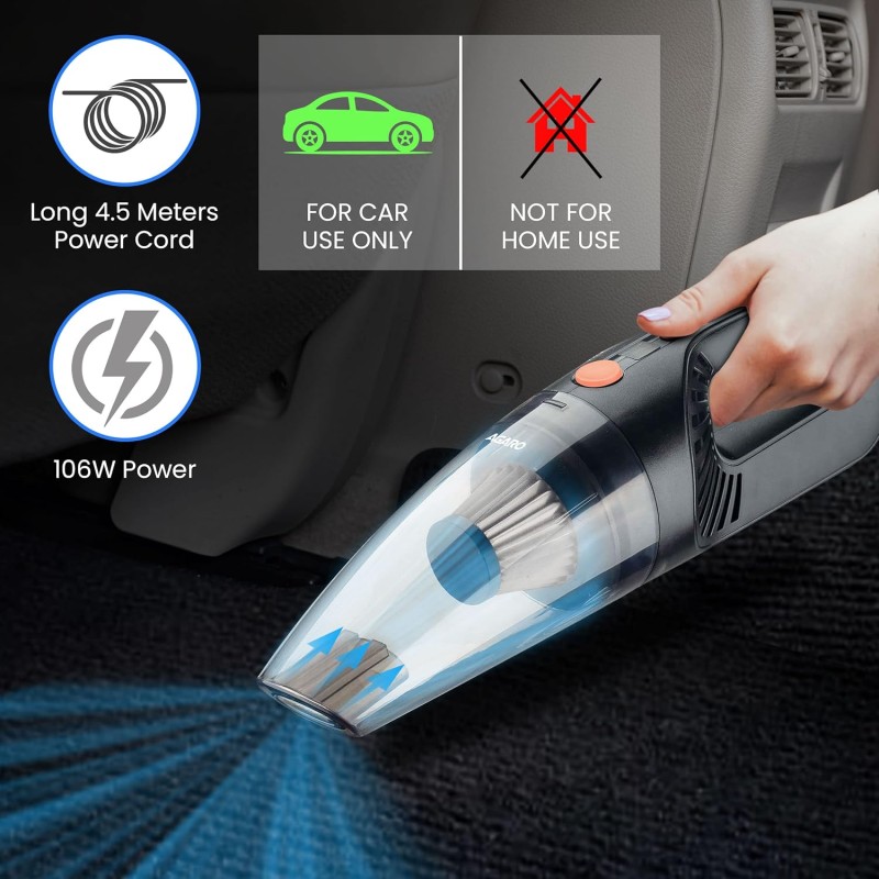 AGARO CV1079 Car Vacuum Cleaner, Portable, Handheld,12V DC /110W, 4.5KPA Power Socket