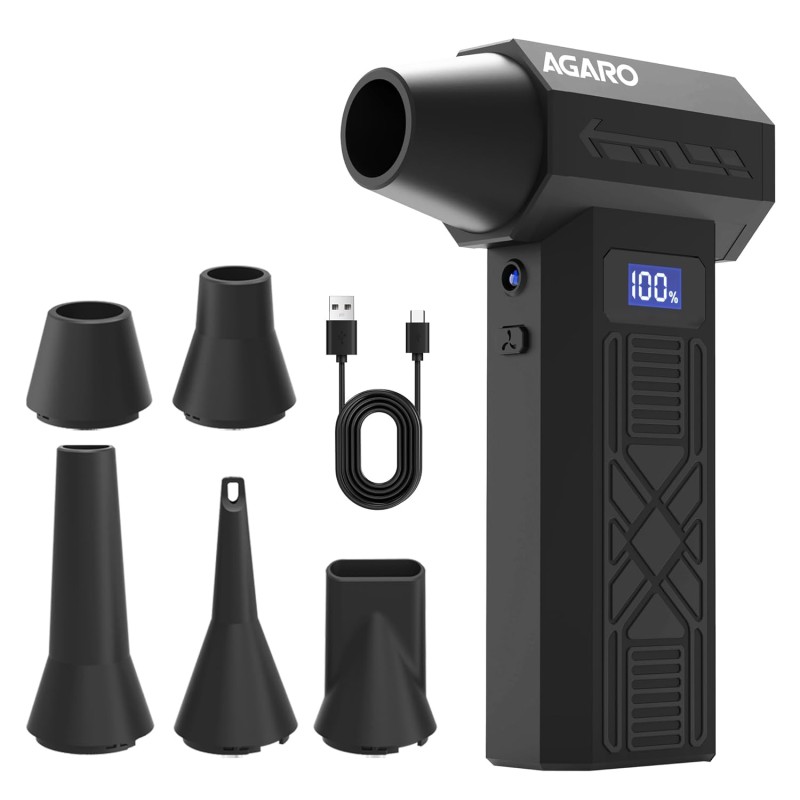 AGARO Electric Air Duster, Powerful 120000 RPM Cordless Mini Blower with 4-Speed Settings, Digital Display & 5200 mAh Battery AD1771