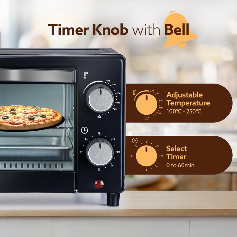 AGARO Marvel 9L OTG Oven 800W, Compact Toaster Griller for Baking, Toasting & Grilling, Adjustable 100°C-250°C, 30-Min Timer with Ready Bell.