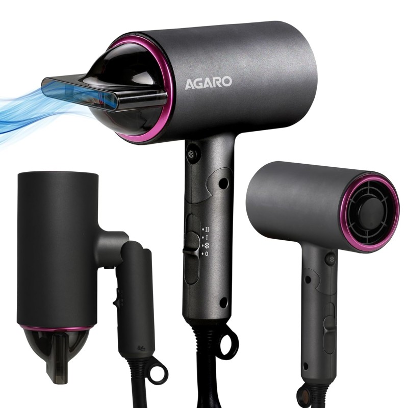 AGARO Premium Hair Dryer with 1400 Watts Motor, 3 Temperature Settings & Cool Shot Button-Black HD-1214