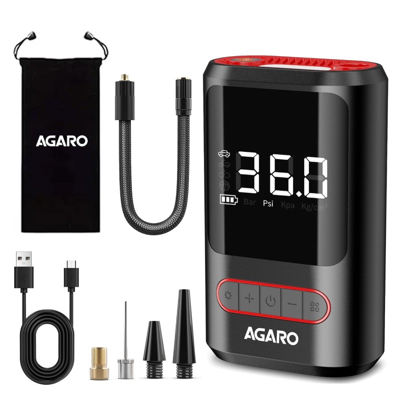 AGARO Regal New Portable Tyre Inflator for Cars & Bikes, 18L/min of Airflow, Upto 150 PSI, 4000 mAh (2 * 2000)