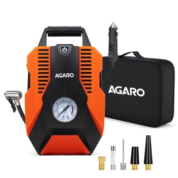 AGARO TI2147 Analog Tyre Inflator Pump, Portable, 12V DC, up to 150 PSI, LED Light,Carry Case, for Car, Bike,  (Orange)
