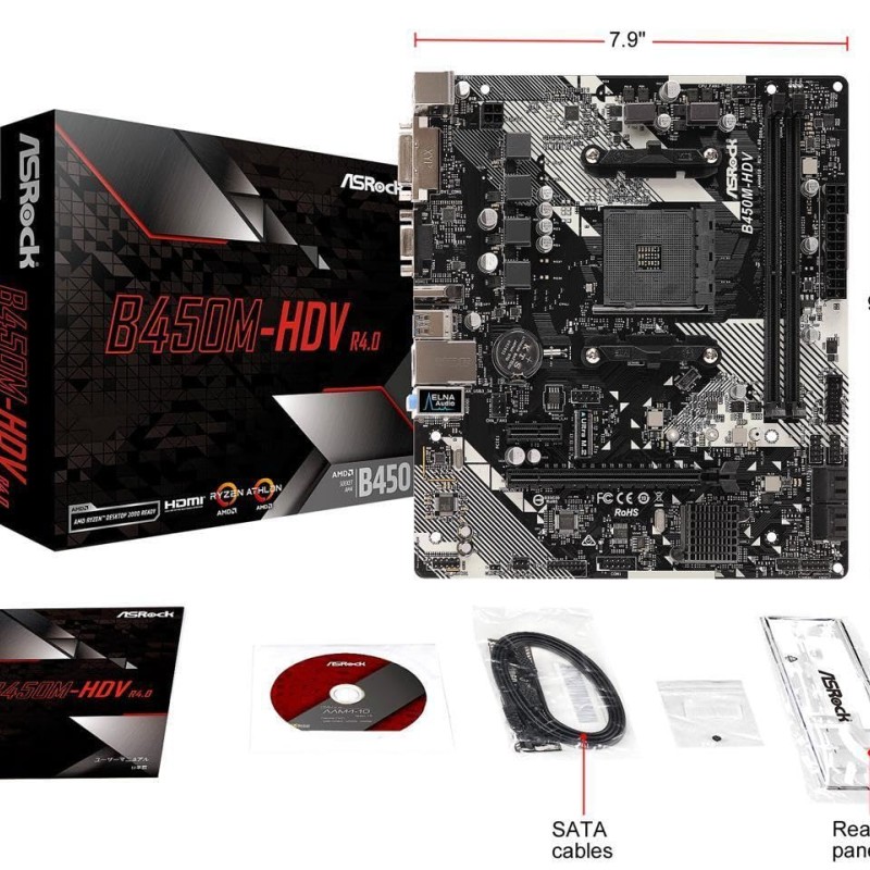 ASRock B450M-Hdv R4.0 Socket Am4/ AMD Promontory B450/ Ddr4/ Sata3&Usb3.1/ M.2/ A&Gbe/Microatx Motherboard