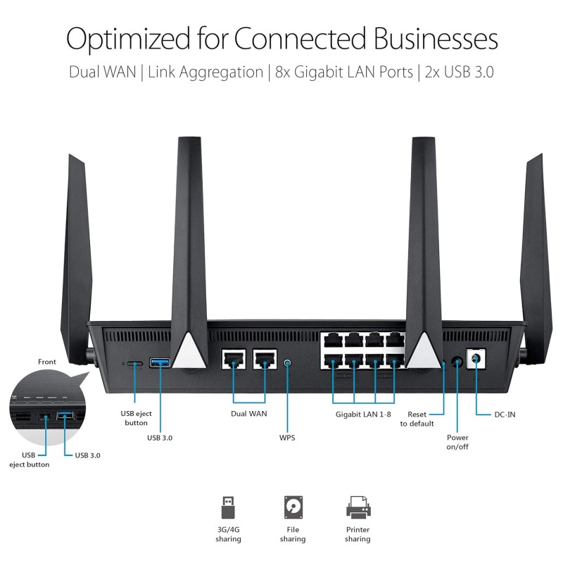 ASUS Brt-Ac828 Ac2600 Dual-Wan VPN Business WiFi Router Black
