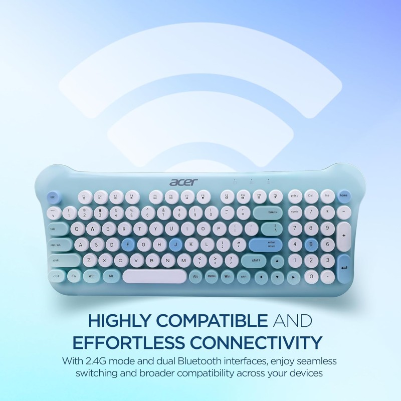Acer CUTEO 2.4GHz Wireless Keyboard & Mouse Combo I Retro Style Round Keys I 98 Keys Integrated Multimedia Keys I 1200 DPI, High Precision