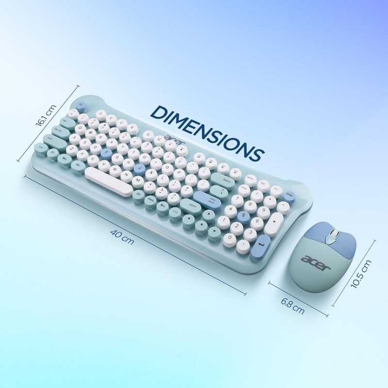 Acer CUTEO 2.4GHz Wireless Keyboard & Mouse Combo I Retro Style Round Keys I 98 Keys Integrated Multimedia Keys I 1200 DPI, High Precision