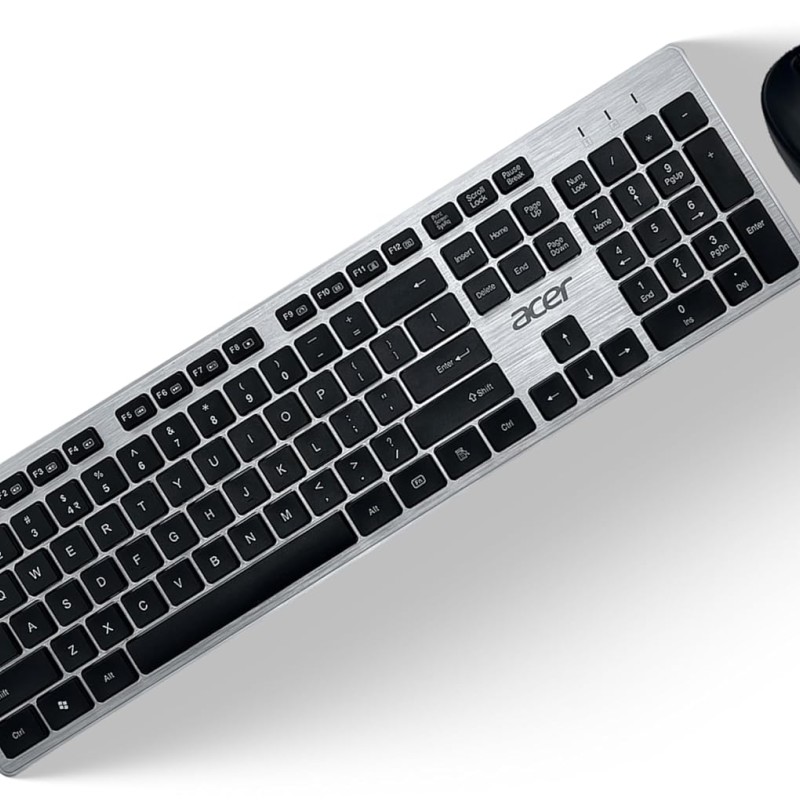 Acer Fusion Wireless Keyboard and Mouse Combo, Durable Stylish Design, 2.4GHz Nano Receiver, 10m Range (Black & Silver)