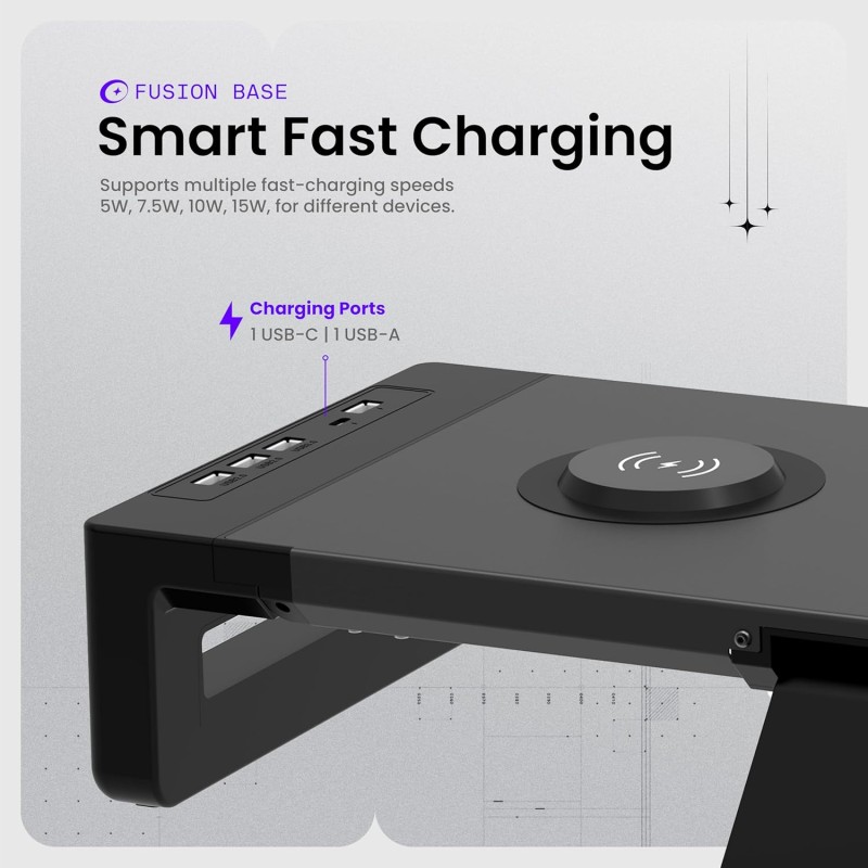 Acer FusionBase Monitor & Laptop Stand | Foldable ABS + Metal Build | USB Fast Charging 1x Type-C & 1x Type A + 3×Data Ports Black