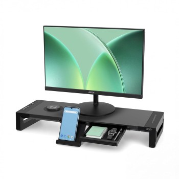 Acer FusionBase Monitor & Laptop Stand | Foldable ABS + Metal Build | USB Fast Charging 1x Type-C & 1x Type A + 3×Data Ports Black