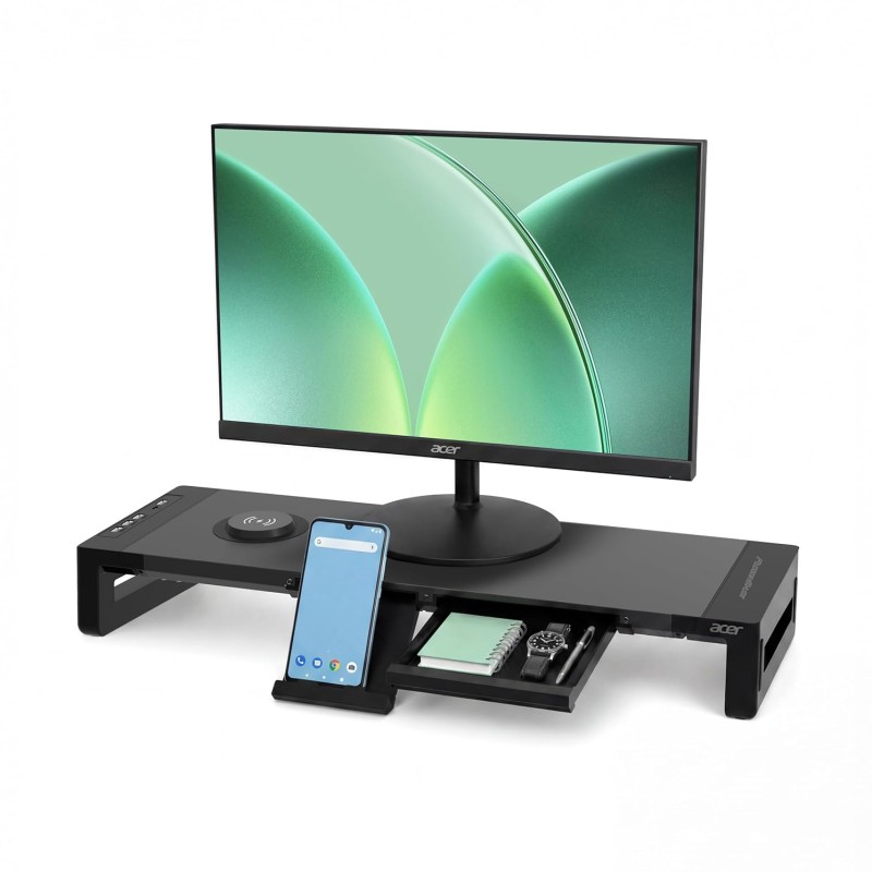 Acer FusionBase Monitor & Laptop Stand | Foldable ABS + Metal Build | USB Fast Charging 1x Type-C & 1x Type A + 3×Data Ports Black