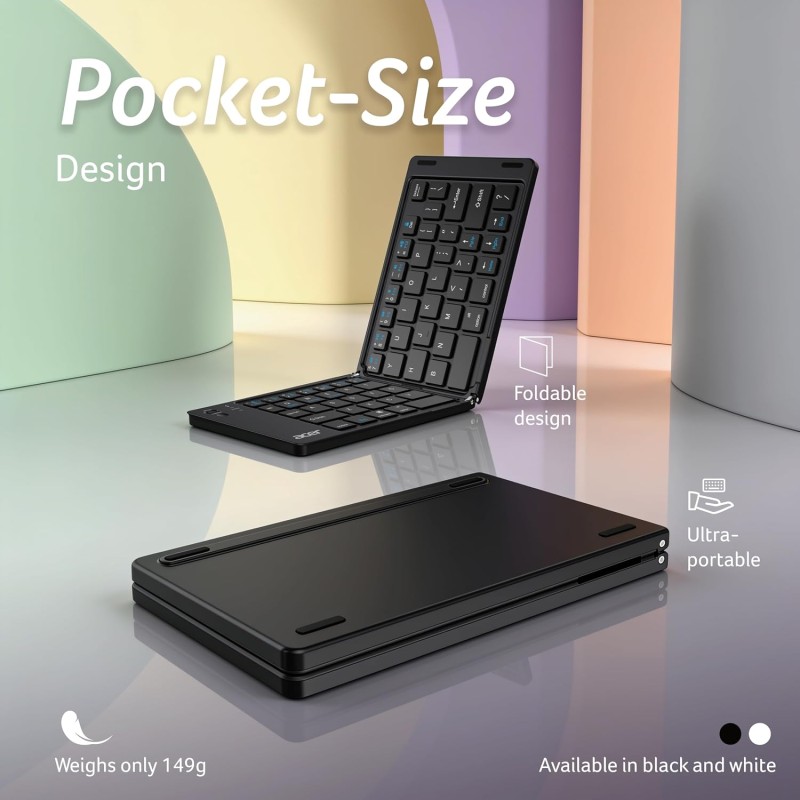 Acer MiniFold Foldable Bluetooth Keyboard, Ultra Portable 66-Key Wireless Keyboard, Bluetooth 5.0, Rechargeable Battery