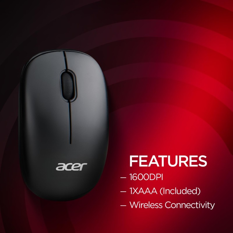 Acer PalmEase Wireless Keyboard & Mouse Combo with Palm Rest | 2.4GHz, 1600 DPI, Co-Pilot Key, Rupee ₹ Symbol Black