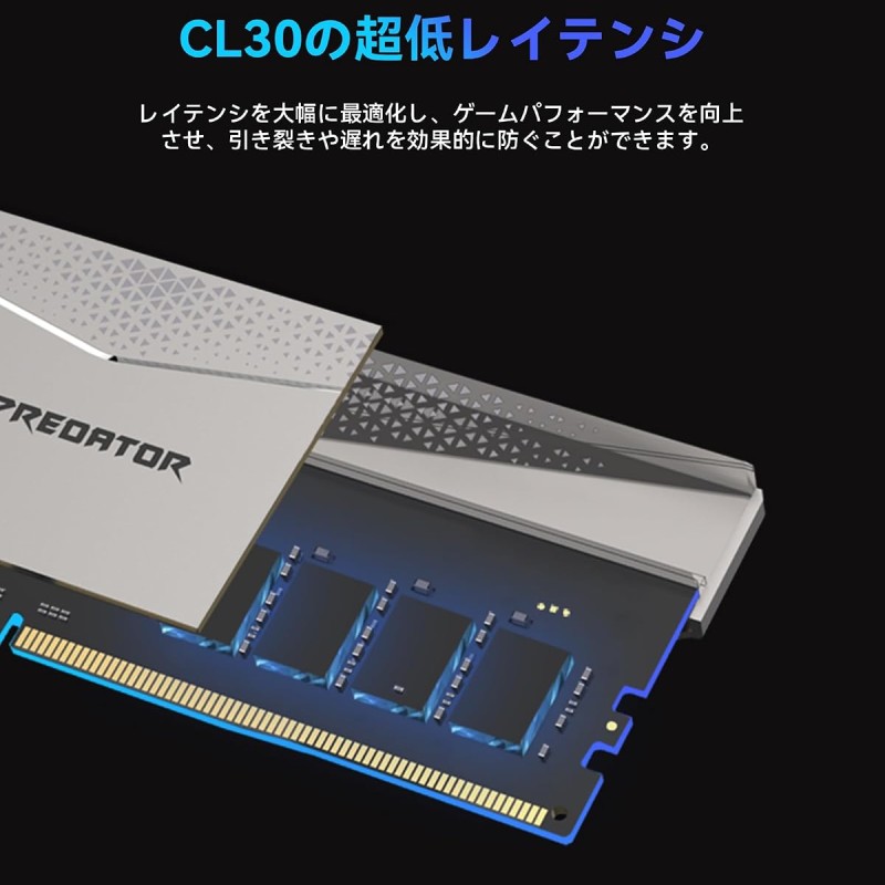 Acer Predator Pallas II DDR5 6000MHz 32GB (2X 16GB) CL30 Desktop Memory DDR5 XPM 3.0 Compliant AMD EXPO Memory Kit Silver BL.9BWWR.350