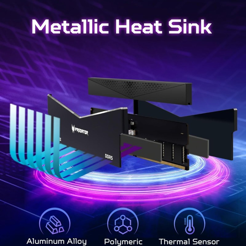 Acer Predator Pallas II DDR5 6000MHz 32GB (2X 16GB) CL30 डेस्कटॉप मेमोरी DDR5 सीरीज (पीसी 5-48000) Intel XPM 3.0 अनुरूप AMD एक्सपो मेमोरी किट ब्लैक BL.9BWR.433