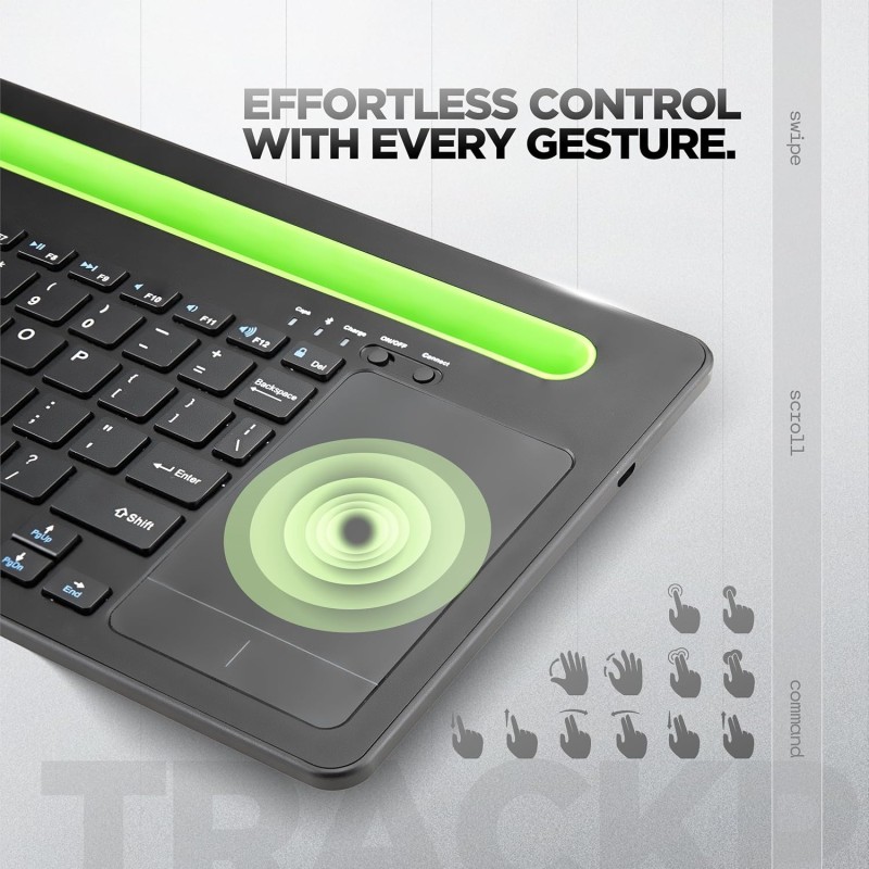 Acer SwiftConnect Multi-Device Wireless Rechargeable Keyboard with Cradle & Touchpad Works with Windows, Mac, Laptop, Desktop, Tablet, Smartphone, Notebook