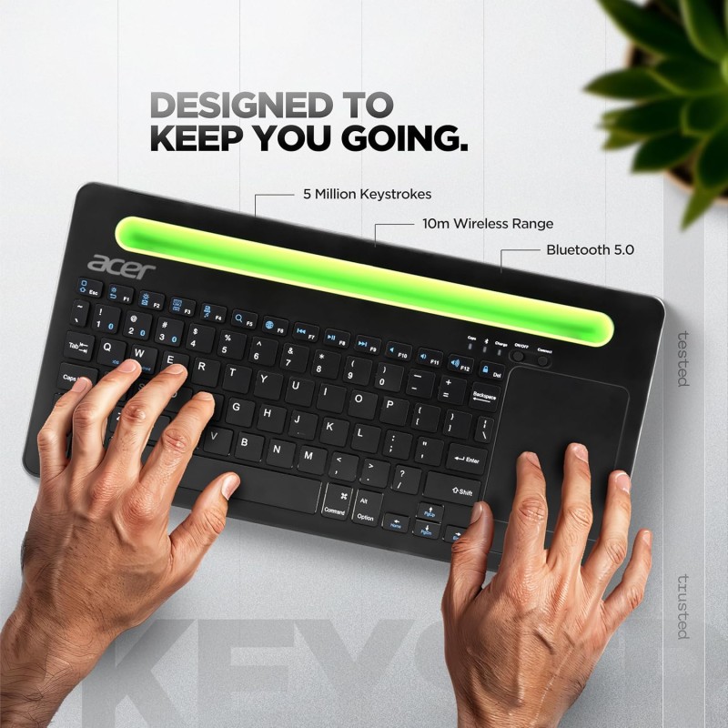 Acer SwiftConnect Multi-Device Wireless Rechargeable Keyboard with Cradle & Touchpad Works with Windows, Mac, Laptop, Desktop, Tablet, Smartphone, Notebook