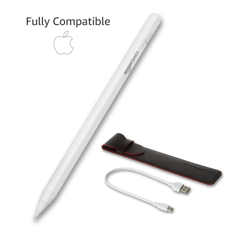 Amazon Basics 2nd Gen Stylus Pen for IPAD | Supports Palm Rejection, Tilt Sensor, Precise for Writing/Drawing (White)