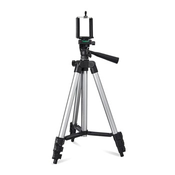 Amazon Basics 3110 Aluminium Lightweight Tripod with Mobile Phone Holder Mount & Carry Bag for All Smartphone, GoPro, Cameras (Silver)