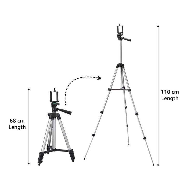 Amazon Basics 3110 Aluminium Lightweight Tripod with Mobile Phone Holder Mount & Carry Bag for All Smartphone, GoPro, Cameras (Silver)