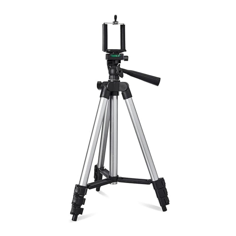 Amazon Basics 3110 Aluminium Lightweight Tripod with Mobile Phone Holder Mount & Carry Bag for All Smartphone, GoPro, Cameras (Silver)