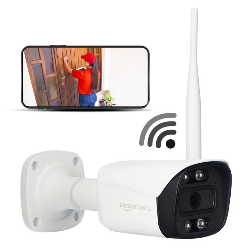 Amazon Basics 3MP wi-fi Bullet Camera 1296p Outdoor CCTV Security Smart Camera, AI Powered Motion Detection (White)
