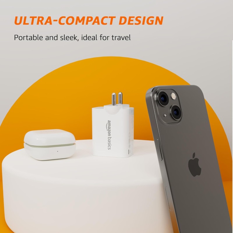 Amazon Basics 40W Pd Dual Port Fast Charger | Dual USB-C Ports (20W Each) | Speed Technology White