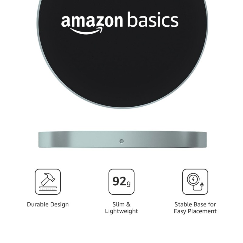 Amazon Basics Magnetic Wireless Charger | 15W Fast Charging Circular Pad | Compatible with iPhone