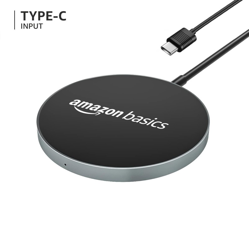 Amazon Basics Magnetic Wireless Charger | 15W Fast Charging Circular Pad | Compatible with iPhone