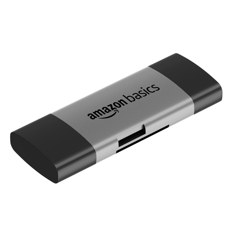 Amazon Basics OTG Card Reader and Hub with Type-C, USB & Micro USB Ports | Portable Memory Card (Grey)