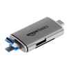 Amazon Basics OTG Card Reader and Hub with Type-C, USB & Micro USB Ports | Portable Memory Card (Grey)