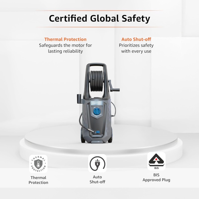 Amazon Basics Pressure Washer 2000W, 160 Bar, 7 L/min Flow Rate, 10M Hose, 5M Power Cord, Auto Stop, Copper Winding Motor