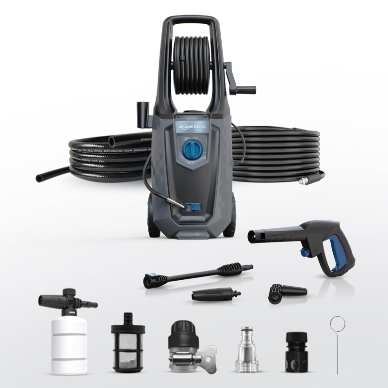 Amazon Basics Pressure Washer 2000W, 160 Bar, 7 L/min Flow Rate, 10M Hose, 5M Power Cord, Auto Stop, Copper Winding Motor