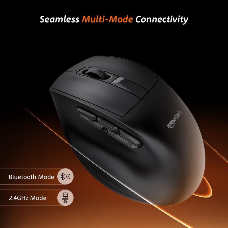 Amazon Basics Pro Series 2.4G + Bluetooth + USB Triple Mode Wireless Ergonomic Mouse Black
