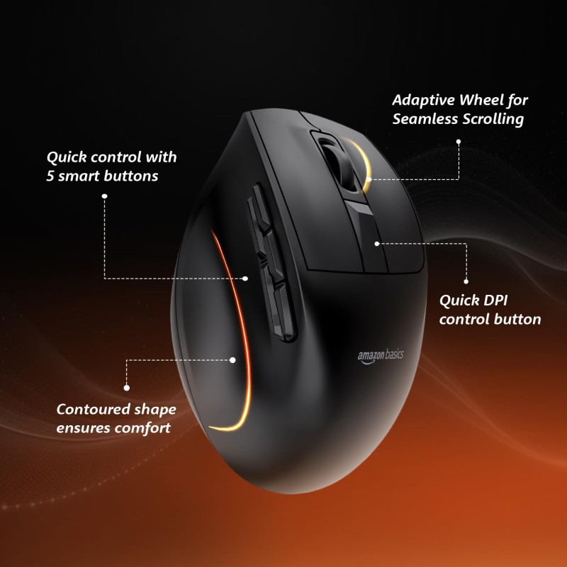Amazon Basics Pro Series 2.4G + Bluetooth + USB Triple Mode Wireless Ergonomic Mouse Black