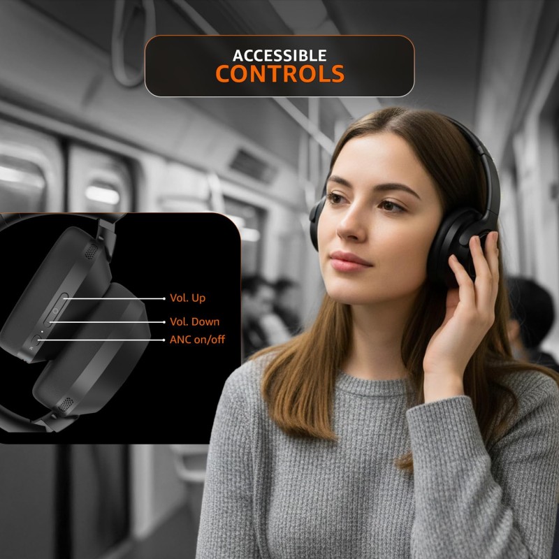 Amazon Basics Pro Series ANC Over Ear Wireless Headphones, ANC (Up to 33 dB), Bluetooth 5.3 Black