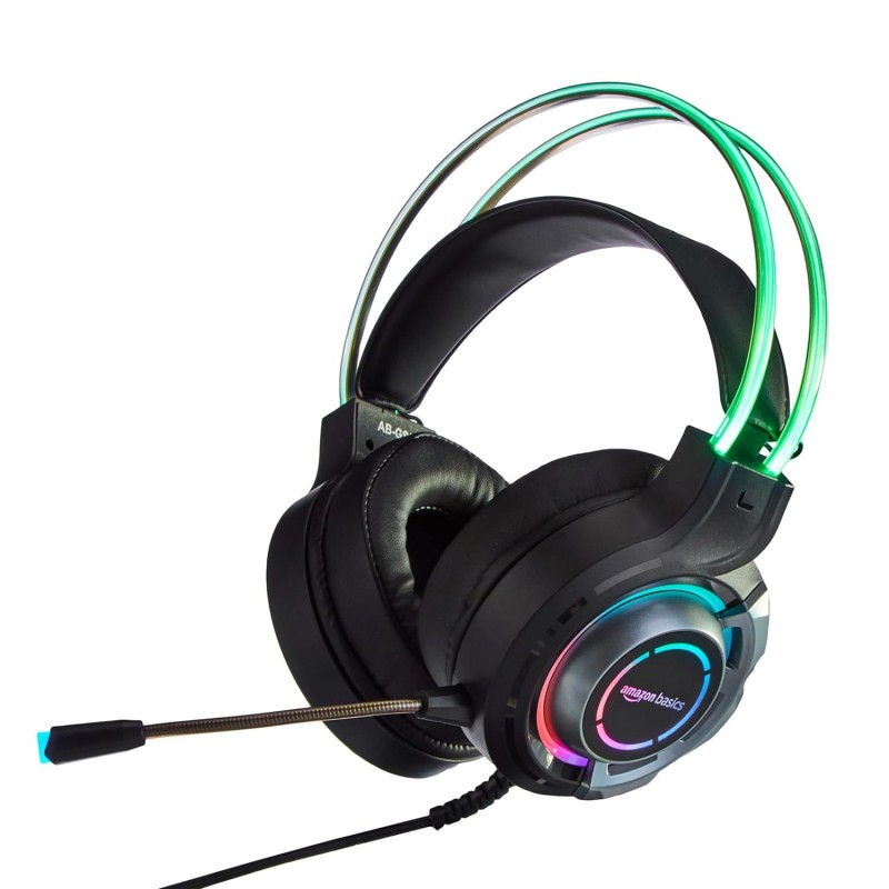 Amazon Basics RGB Wired Gaming On Ear Gaming Headphone, 2 Meter Braided Cable, with mic, Suspension Design,  Black)
