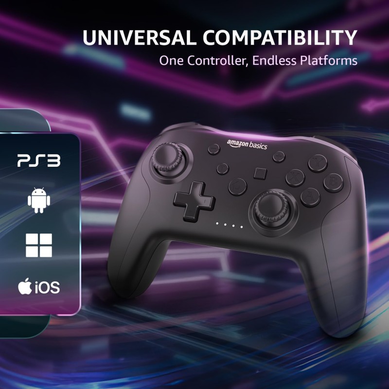 Amazon Basics USB Gamepad with Turbo Mode | Dual Vibration | PS3 & PC Support | X Input & Direct Input || Black