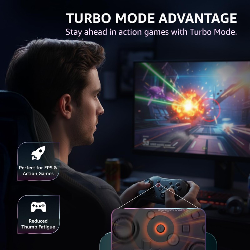 Amazon Basics USB Gamepad with Turbo Mode | Dual Vibration | PS3 & PC Support | X Input & Direct Input || Black