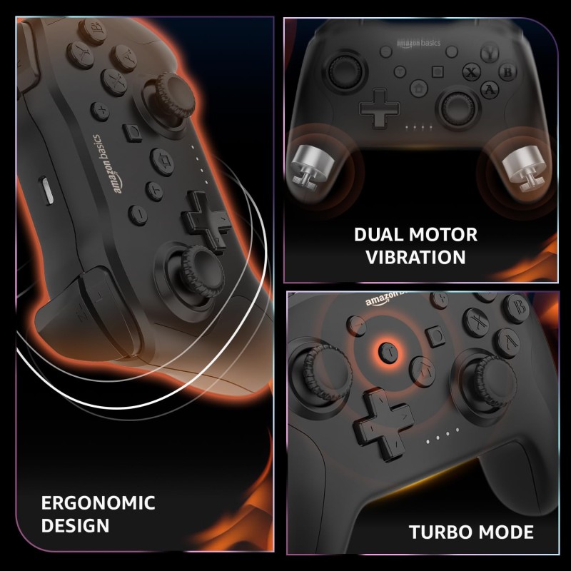 Amazon Basics USB Gamepad with Turbo Mode | Dual Vibration | PS3 & PC Support | X Input & Direct Input || Black