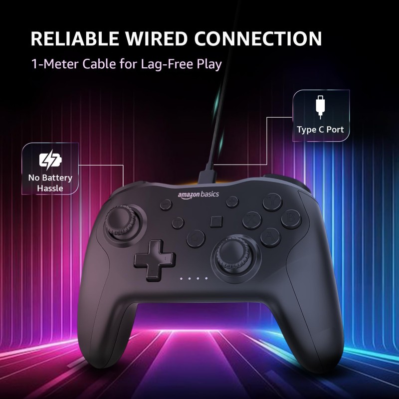 Amazon Basics USB Gamepad with Turbo Mode | Dual Vibration | PS3 & PC Support | X Input & Direct Input || Black