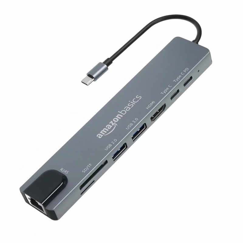 Amazon Basics USB hub 3.0 for Type-c Port,8 in 1 Adapter for pc Accessories with USB-C 4K HDMI