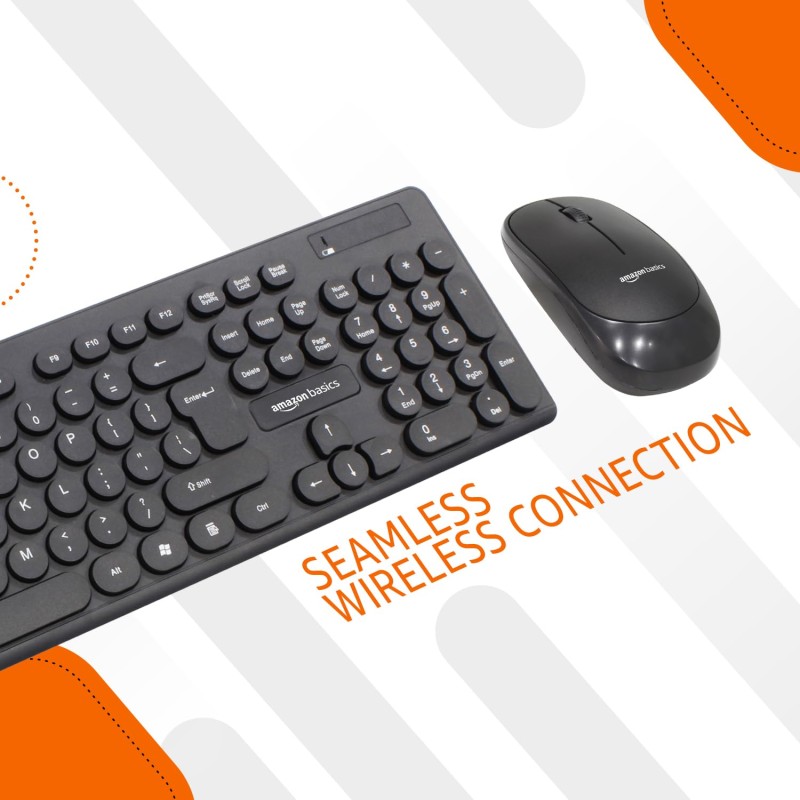 Amazon Basics Wireless Keyboard and Mouse Combo | 1000 DPI Mouse | 104 Rounded Silent Keys